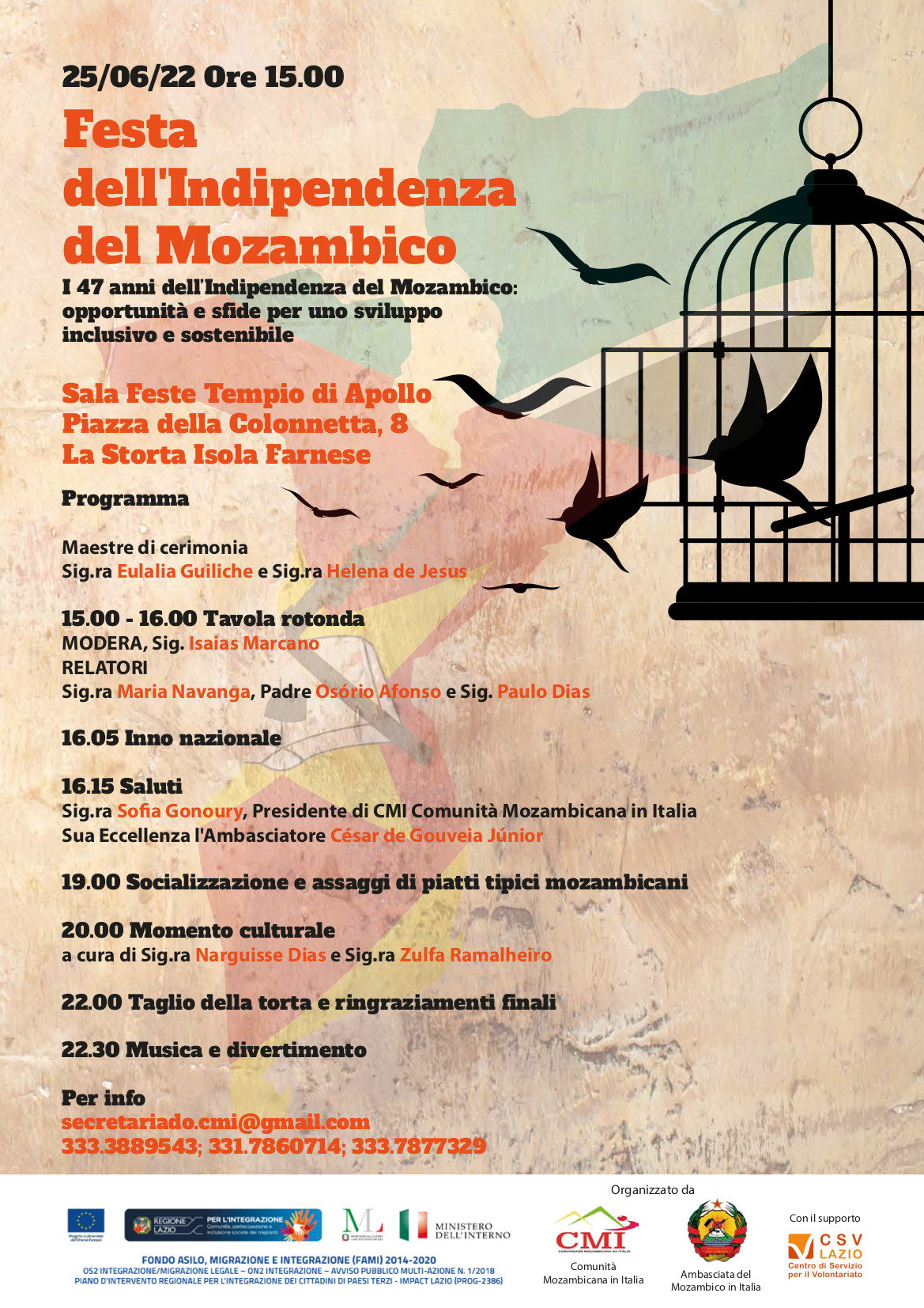 Locandina Festa nazionale dell Indipendenza del Mozambico 25 giugno 2022